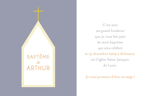 Faire-part de baptême Petite église gris - Vue 2 Faire-part de baptême Petite église gris - Vue 2