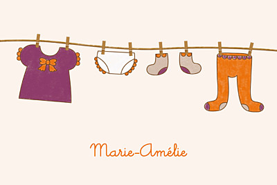 Faire-part de naissance Fil à linge rose finition Faire-part de naissance Fil à linge rose finition