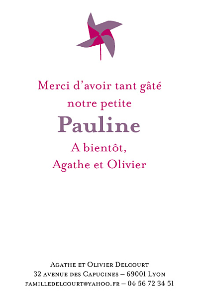 Carte de remerciement Petit moulin violet finition Carte de remerciement Petit moulin violet finition