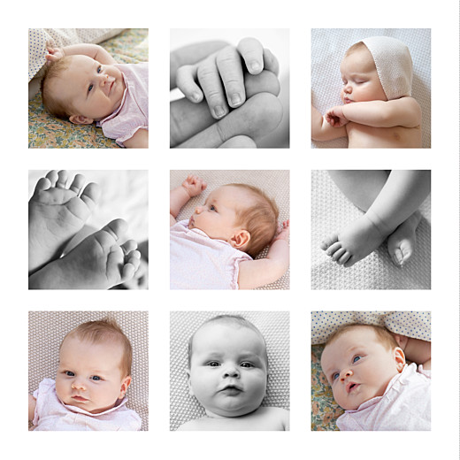 Faire-part de naissance Simple 9 photos blanc - Recto