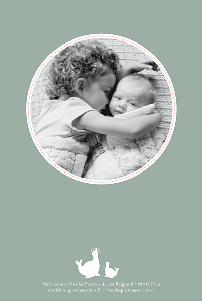 Faire-part de naissance 2 otaries vert finition Faire-part de naissance 2 otaries vert finition