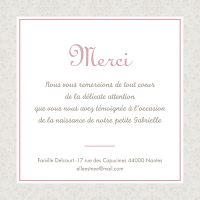 Carte de remerciement Merci ambiance florale fille finition Carte de remerciement Merci ambiance florale fille finition