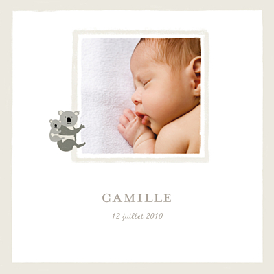 Faire-part de naissance Koala recto verso beige finition Faire-part de naissance Koala recto verso beige finition