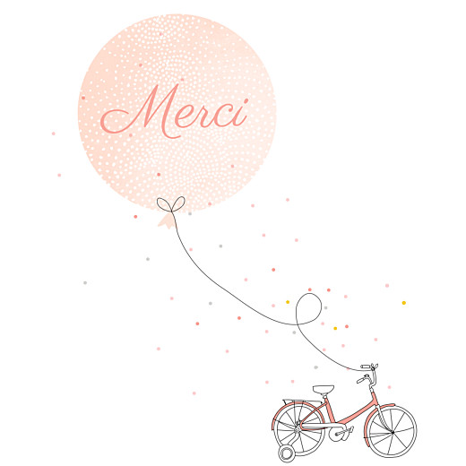 Carte de remerciement Merci à bicyclette photo corail - Recto Carte de remerciement Merci à bicyclette photo corail - Recto