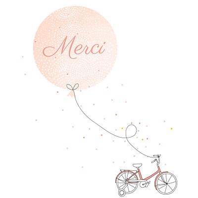 Carte de remerciement Merci à bicyclette photo corail finition Carte de remerciement Merci à bicyclette photo corail finition