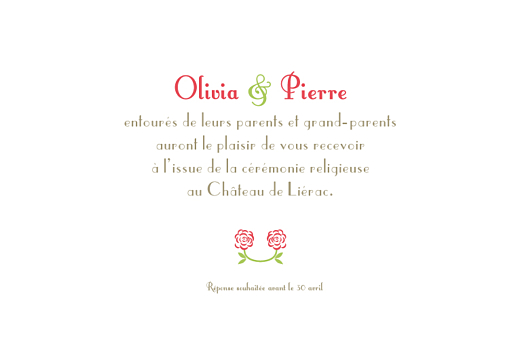 Carton d'invitation mariage Duo de roses rose - Recto Carton d'invitation mariage Duo de roses rose - Recto