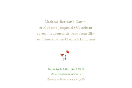 Carton d'invitation mariage Coquelicots blanc - Recto Carton d'invitation mariage Coquelicots blanc - Recto