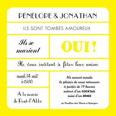 Faire-part de mariage Oui ! jaune finition Faire-part de mariage Oui ! jaune finition