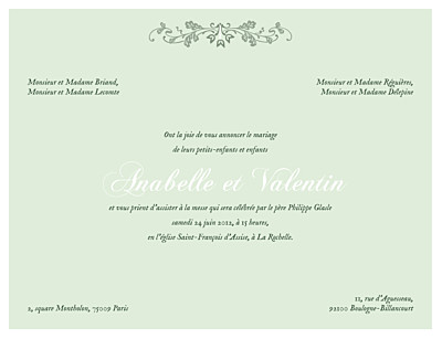 Faire-part de mariage Charme vert finition Faire-part de mariage Charme vert finition