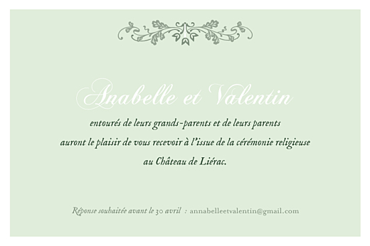 Carton d'invitation mariage Charme vert - Page 1