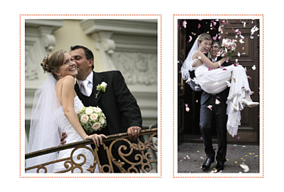 Carte de remerciement mariage Initiales 2 photos orange finition Carte de remerciement mariage Initiales 2 photos orange finition
