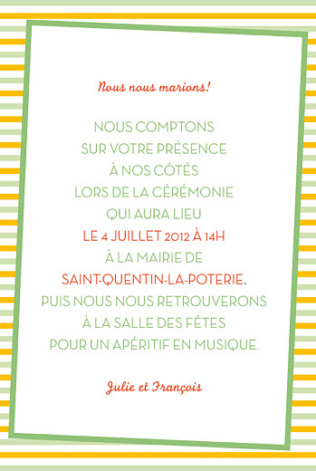 Carton d'invitation mariage Festivité vert - Recto Carton d'invitation mariage Festivité vert - Recto