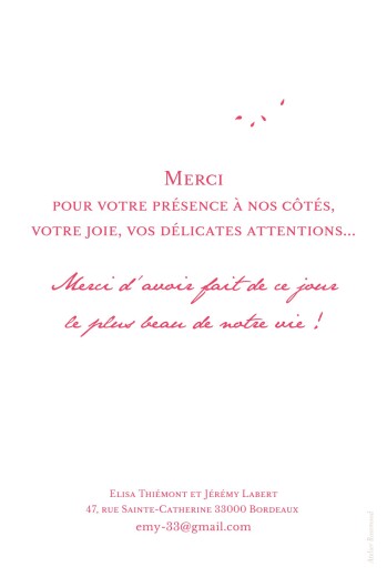 Carte de remerciement mariage Bouquet portrait rouge - Verso Carte de remerciement mariage Bouquet portrait rouge - Verso