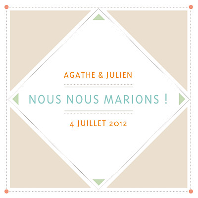 Faire-part de mariage 4 photos losange rv beige finition Faire-part de mariage 4 photos losange rv beige finition