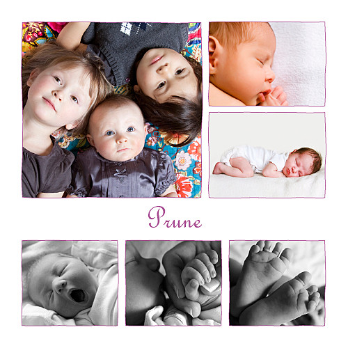 Faire-part de naissance 6 photos prune - Recto