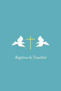 Faire-part de baptême Croix & colombes turquoise