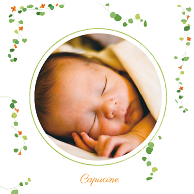 Faire-part de naissance Capucine orange finition Faire-part de naissance Capucine orange finition