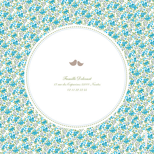 Faire-part de naissance Liberty 2 photos bleu Faire-part de naissance Liberty 2 photos bleu