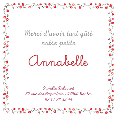 Carte de remerciement Merci cueillette rouge finition Carte de remerciement Merci cueillette rouge finition