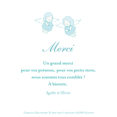 Carte de remerciement Petits anges merci bleu finition Carte de remerciement Petits anges merci bleu finition