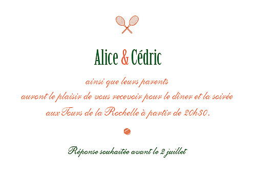 Carton d'invitation mariage Tennis orange - Page 2 Carton d'invitation mariage Tennis orange - Page 2