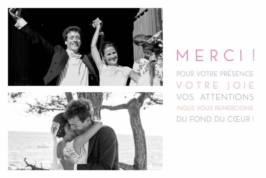 Carte de remerciement mariage Justifié 2 photos blanc Carte de remerciement mariage Justifié 2 photos blanc