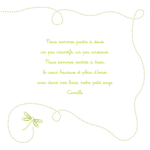 Faire-part de naissance Libellule 4 photos vert clair Faire-part de naissance Libellule 4 photos vert clair