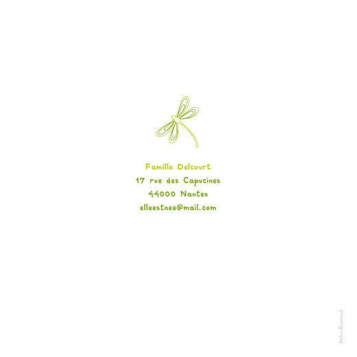 Faire-part de naissance Libellule 4 photos vert clair Faire-part de naissance Libellule 4 photos vert clair