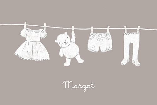 Faire-part de naissance Linge peluche fille taupe Faire-part de naissance Linge peluche fille taupe