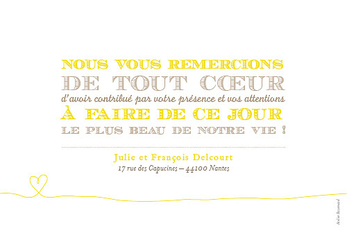 Carte de remerciement mariage Voiture collection jaune - Verso Carte de remerciement mariage Voiture collection jaune - Verso