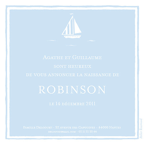Faire-part de naissance Petit bateau photo bleu ciel Faire-part de naissance Petit bateau photo bleu ciel
