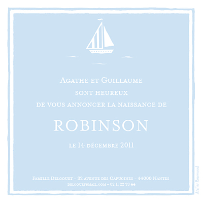 Faire-part de naissance Petit bateau photo bleu ciel finition Faire-part de naissance Petit bateau photo bleu ciel finition