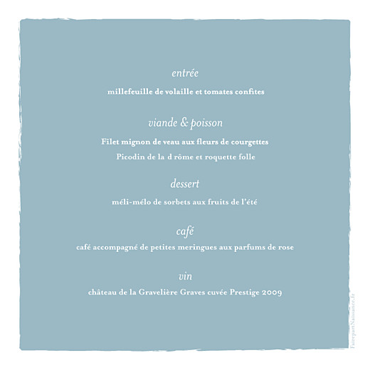 Menu de baptême Petit cheval photo bleu - Verso Menu de baptême Petit cheval photo bleu - Verso