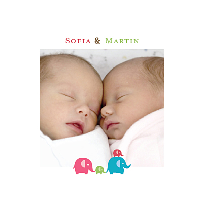 Faire-part de naissance Jumeaux mixte recto verso rose et vert finition Faire-part de naissance Jumeaux mixte recto verso rose et vert finition