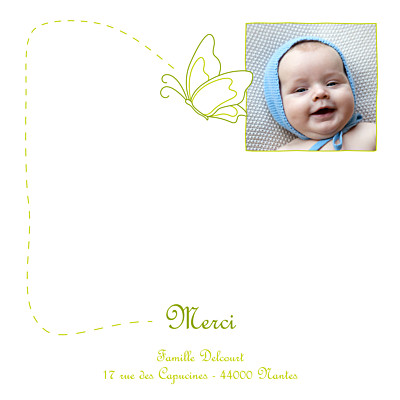 Carte de remerciement Petit origami papillon vert finition Carte de remerciement Petit origami papillon vert finition