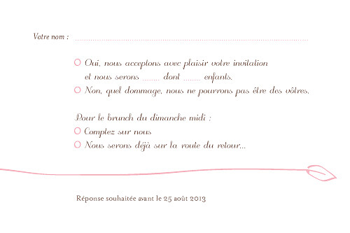 Carton réponse mariage Oiseaux rose - Verso