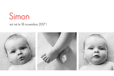 Faire-part de naissance Contemporain 3 photos blanc finition Faire-part de naissance Contemporain 3 photos blanc finition