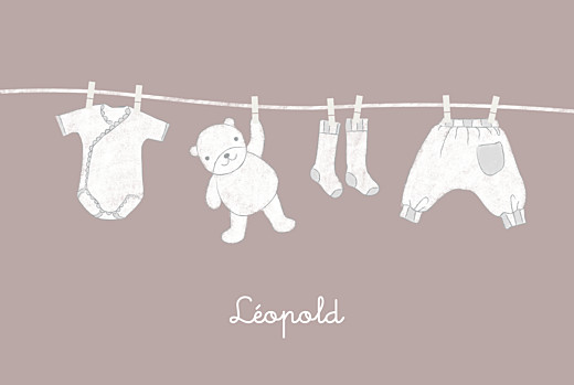 Faire-part de naissance Linge peluche garçon photo taupe Faire-part de naissance Linge peluche garçon photo taupe