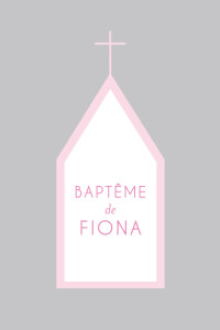 Faire-part de baptême Petite église 4 pages rose gris Faire-part de baptême Petite église 4 pages rose gris