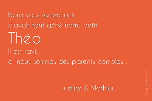Carte de remerciement Merci contemporain photo orange - Verso Carte de remerciement Merci contemporain photo orange - Verso