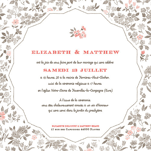 Faire-part de mariage A cup of tea corail Faire-part de mariage A cup of tea corail