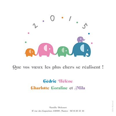 Carte de voeux Les éléphants de 2015 multicolore finition