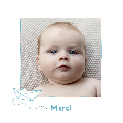Carte de remerciement Petit origami bateau bleu finition Carte de remerciement Petit origami bateau bleu finition