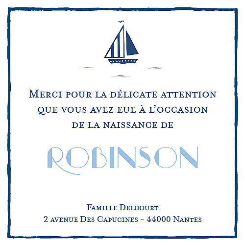 Carte de remerciement Merci petit bateau fond blanc bleu Carte de remerciement Merci petit bateau fond blanc bleu