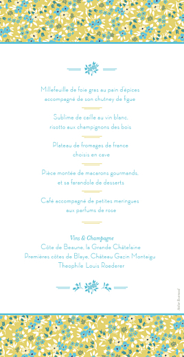 Menu de mariage Liberty turquoise - Verso