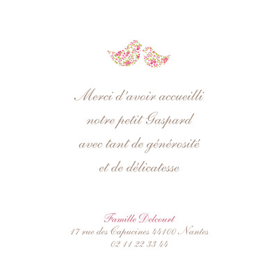 Carte de remerciement Merci poétique rose finition Carte de remerciement Merci poétique rose finition
