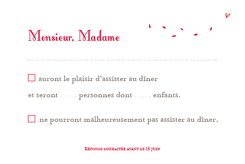Carton réponse mariage Grand bouquet rouge - Recto Carton réponse mariage Grand bouquet rouge - Recto