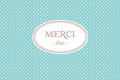 Carte de remerciement Merci motif chic écusson paysage turquoise finition Carte de remerciement Merci motif chic écusson paysage turquoise finition