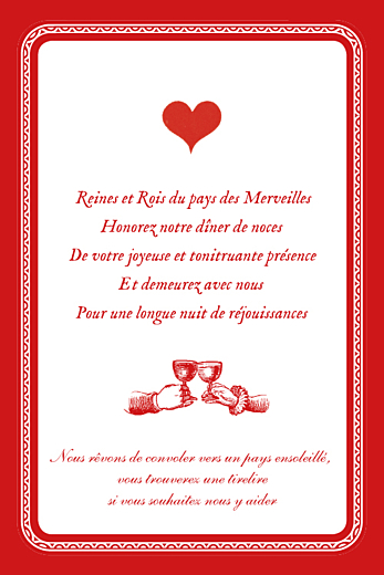 Carton d'invitation mariage Au pays des merveilles rouge - Page 2