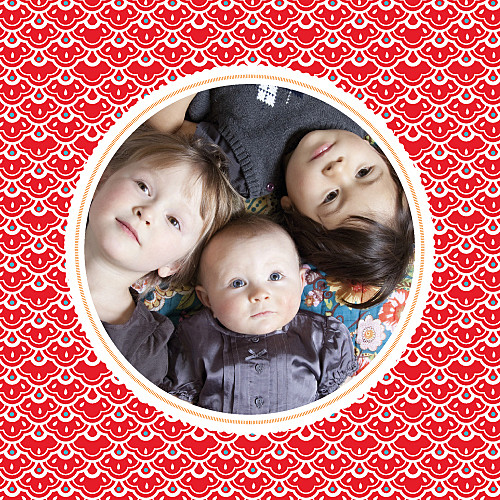 Faire-part de naissance Pattern médaillon rouge-blanc Faire-part de naissance Pattern médaillon rouge-blanc